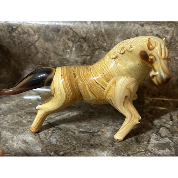 Brown Swirl Hand Blown Art Glass  Horse Figurine Very Detailed Heavy Quality - Picture 6 of 16